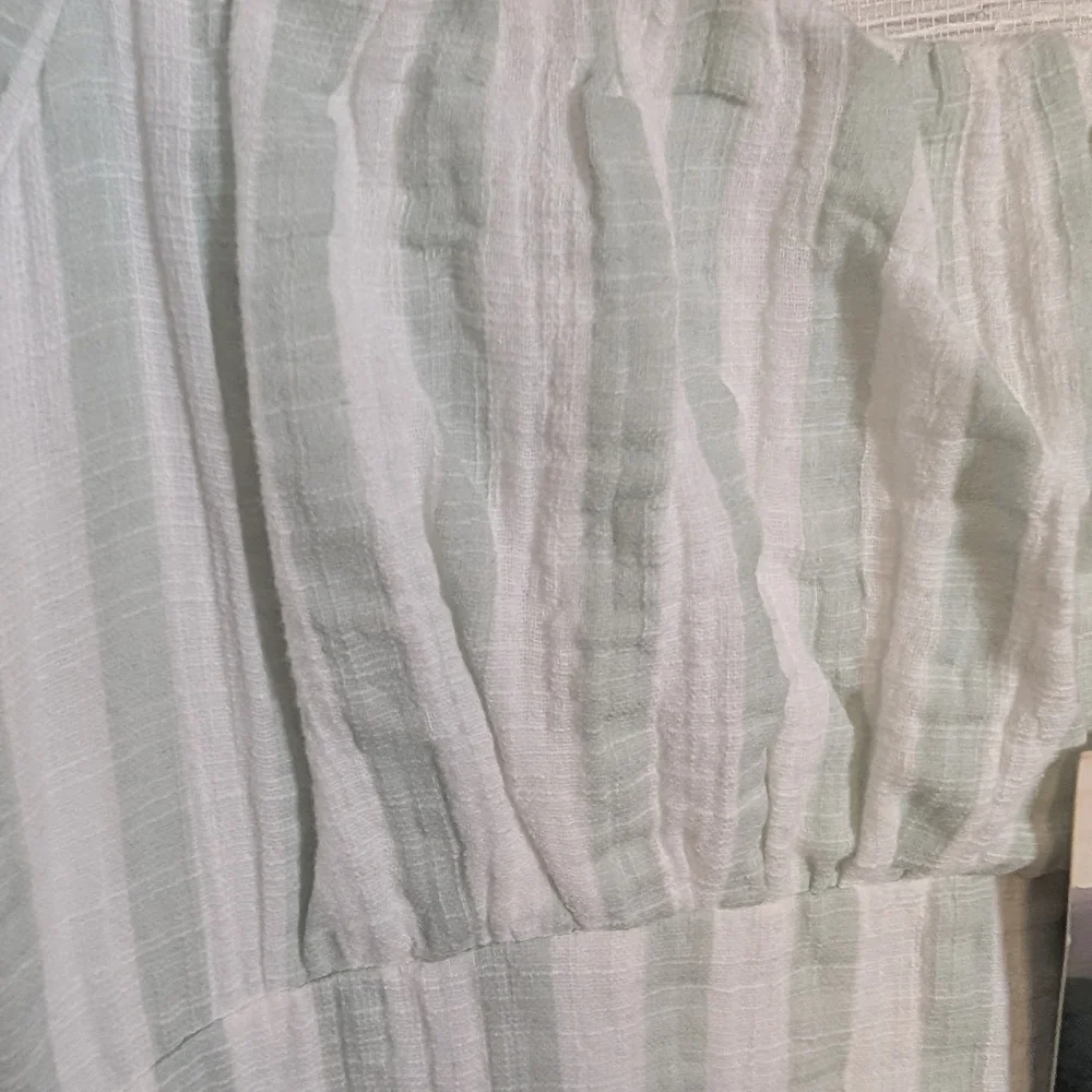 In Loom Seafoam Green And White Striped Gauze Mini Dress High Low Large NWT - Picture 8 of 14